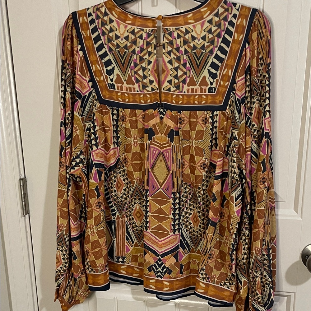 Boho Geo Print Peasant Blouse - Peach Multi nwot - Picture 4 of 4